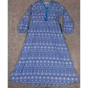 Coolibar Dress Womens M Blue White Maxi Long Sleeve UPF50+ Sun Protection Beach